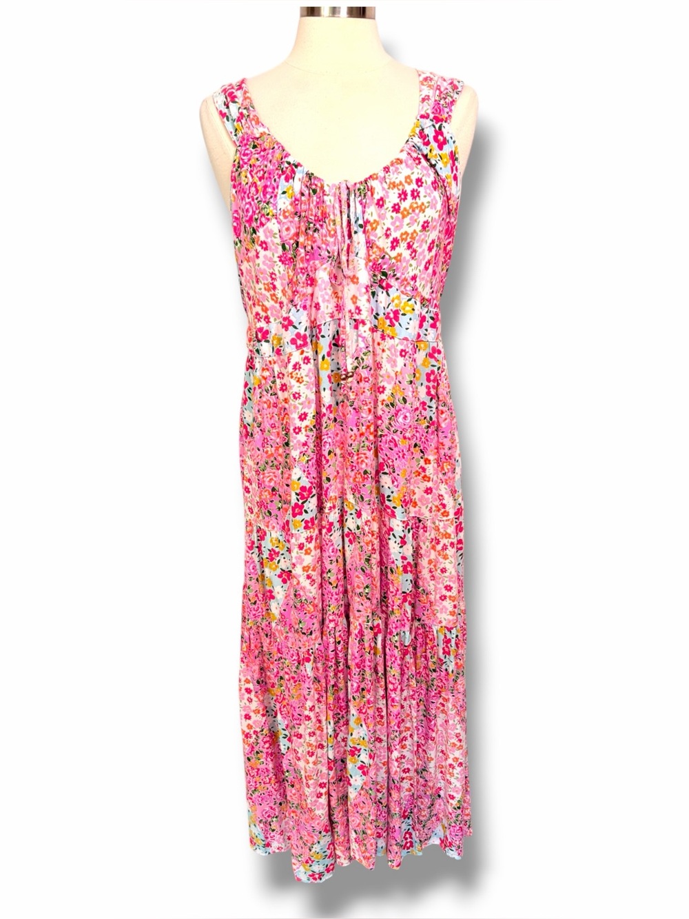 ANGIE Floral Cottagecore Tiered Maxi Dress Twisted Back Feature, 1X